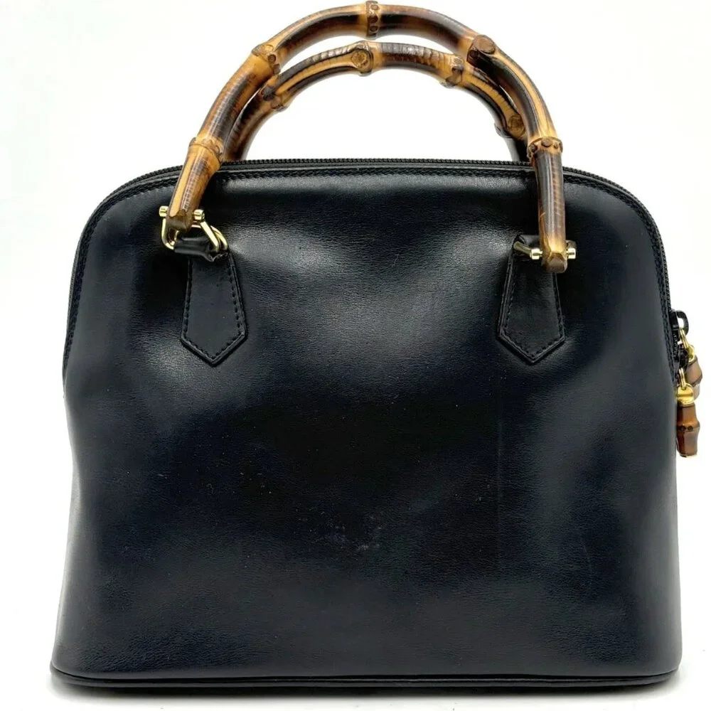 SALE! Vintage Gucci Leather Diana Black Satchel Bag Bamboo Satchel Bag Small